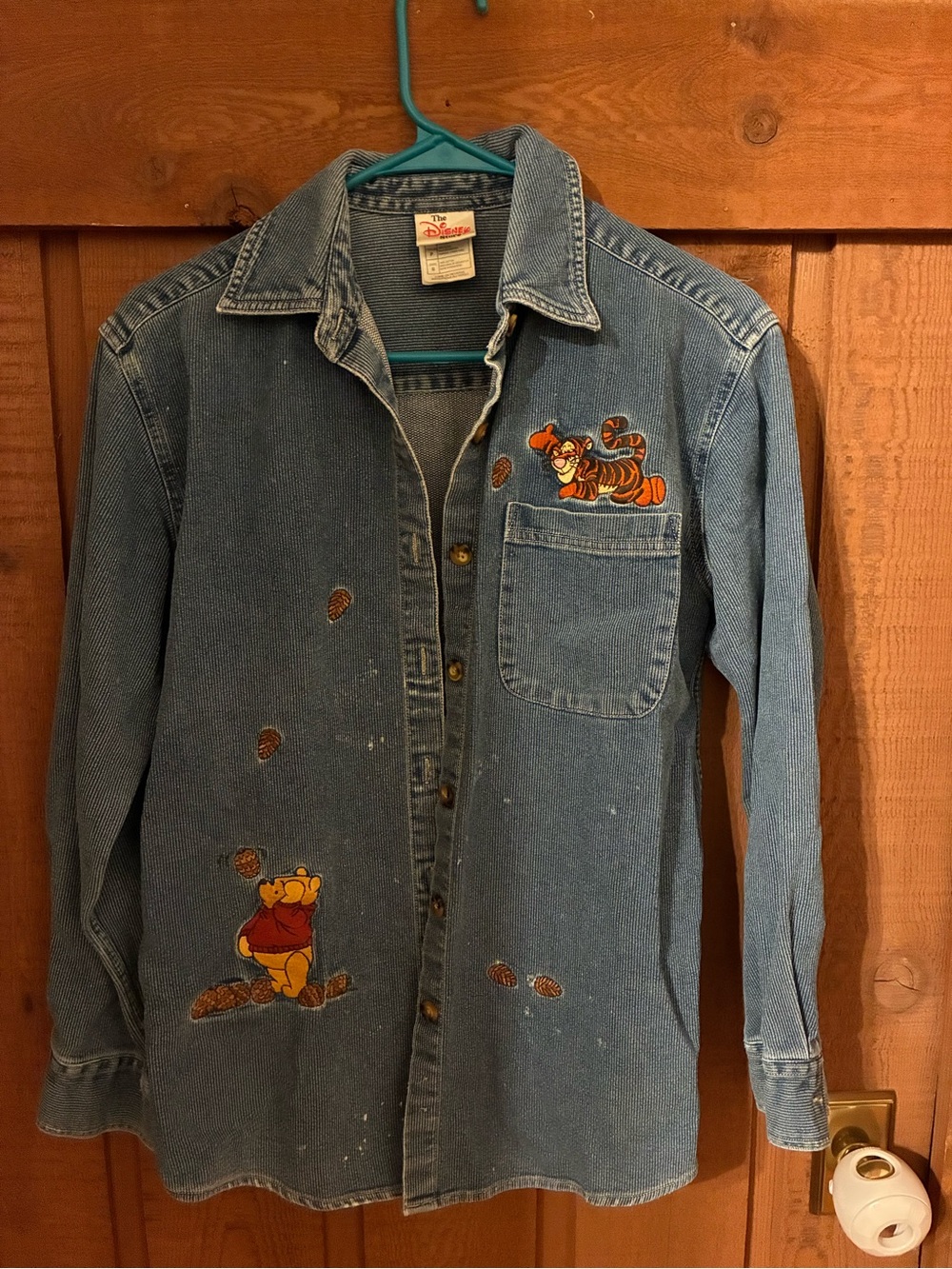 Vintage Disney Denim Fall Button-Down Shirt with Winnie the Pooh & Tigger